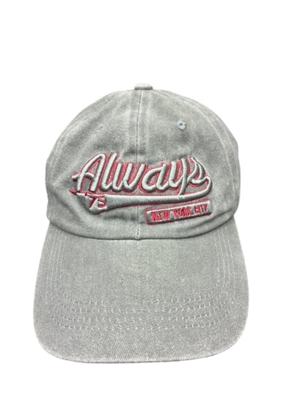 Always 75 New York City Baseball Cap-Distressed Vintage Wash-Gray/Red